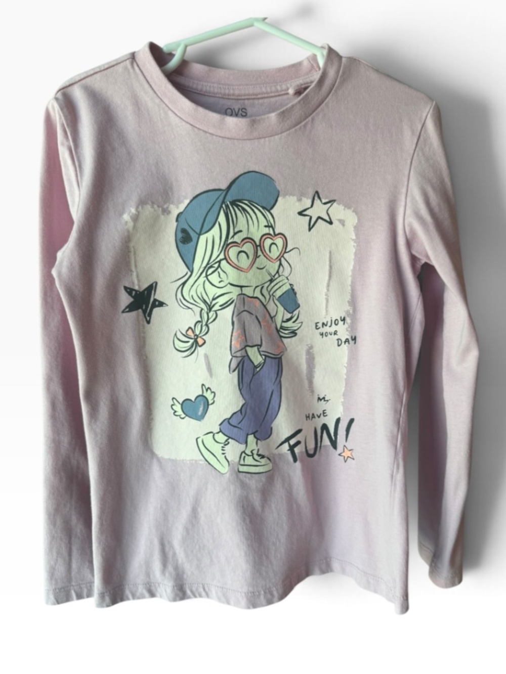 OVS Kids Girls Pink Graphic Long Sleeve Shirt Size 7-8 Years 128cm